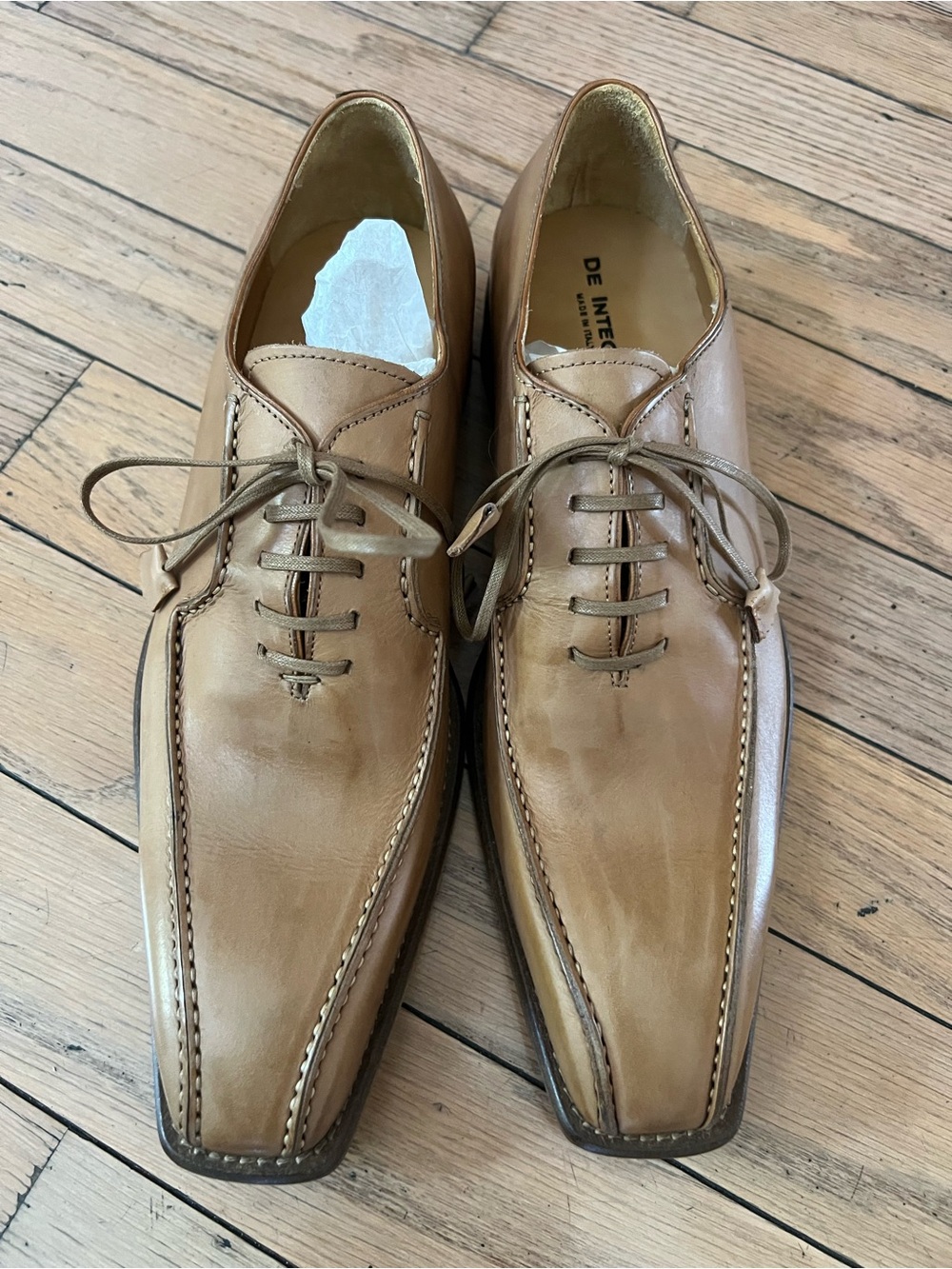 Tan Leather Lace-Up Dress Shoes for Men